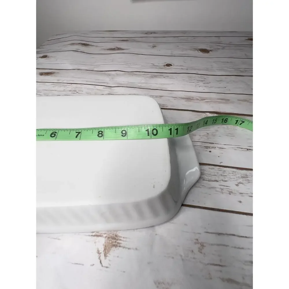 White Ceramic Baking Dish with Blue Rim 13